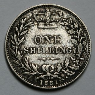 1881 Uk Great Britain Shilling Km 734.  4 Sterling Silver Coin Rare