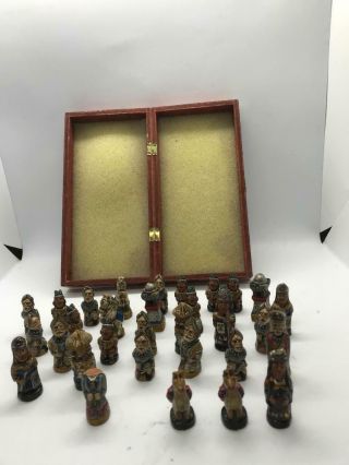 Vintage Chess Set,  Spanish Conquistadors Inca Indian,  with Board and Case Rare 4