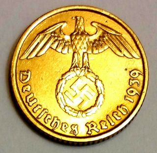 Rare Ww2 German 5 Reichspfennig Brass Coin Historical Ww2 Authentic Artifact