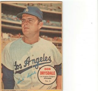 1968 O - Pee - Chee Opc Poster Insert.  Rare 6 Don Drysdale,  Los Angeles Dodgers