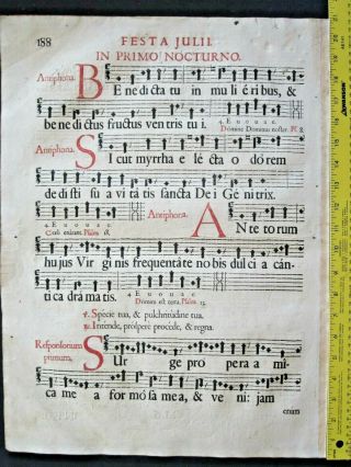 Rare Decorative Gigantic Liturgical Leaf From A Gradual,  Gregorian Chant,  1667 187