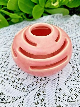 Vtg.  Pansy Pot Flower Frog Vase Designs Carmel California Pottery Rare Pink