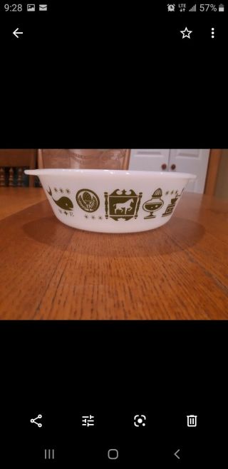 Rare Pattern Vintage Glasbake Casserole Dish With Green Whale Horse Design