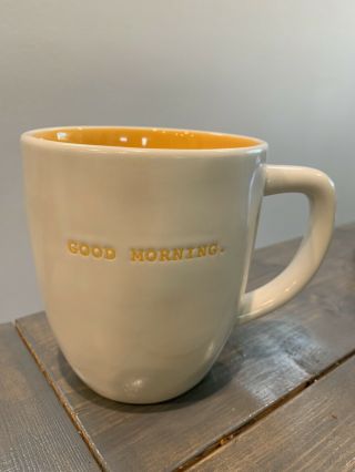 Rae Dunn " Good Morning " Typewriter Yellow Interior Mug Rare