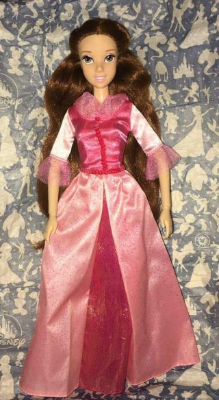 Disney Store Belle Doll Rare Extra Long Hair Pink Gown Articulated