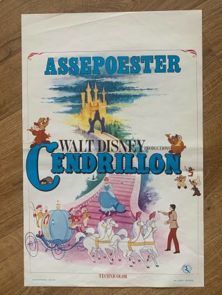 Walt Disney Cinderella Belgian Very Rare Movie Poster