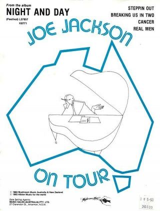 Joe Jackson On Tour - Night And Day - Rare Australian Sheet Music Songbook 1983