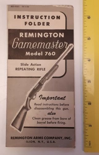 Rare Vintage " Remington Gamemaster Model 760 " Repeating Rifle Instruction Folder