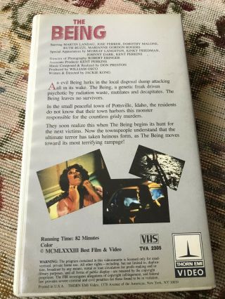 The Being VHS rare horror slasher cult Thorn EMI Video 2