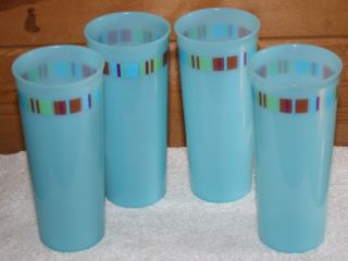 Rare 4 Vintage Tupperware Teal Blue 16 Oz Plastic Tall Glasses Tumblers M263