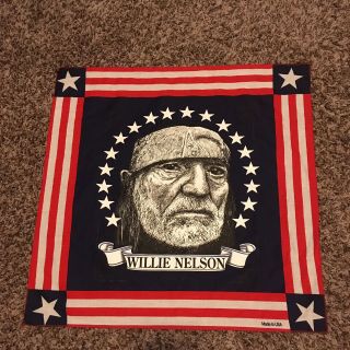 Rare Find - Vintage Willie Nelson Portrait Bandana Usa Flag 1980s Near