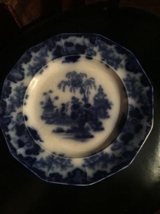 Antique Dark Flow Blue China Plate Asian Japanese Landscape Rare 2 Sided C1830