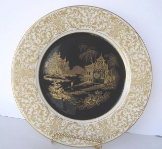 Syracuse China Old Ivory O.  P.  Co.  Asian Scene Gold & Black Dinner Plate Rare