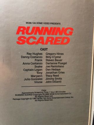 Running Scared (VHS,  1987) BIG BOX MGM/UA RARE OOP Billy Crystal Gregory Hines 4