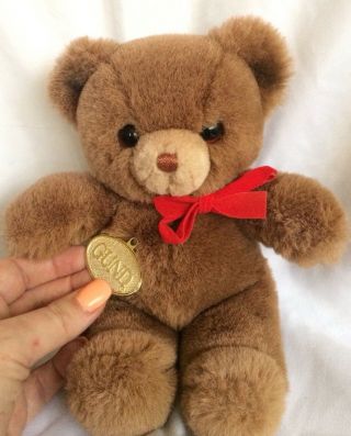 Rare Gund 1983 Teddy Bear Stuffed Animal Plush Red Ribbon Tag Brown Vintage