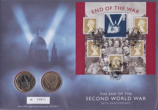 Gb Stamps First Day Cover 2005 Ve Day & Rare Uncirculated £2 Coin