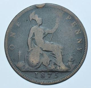 Rare 1875 Penny,  Heaton British Coin From Victoria Fine [r11]