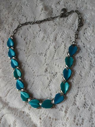 Rare Vintage 15 " Blue Green Necklace Art Artsy Awesome Moonstone Beads