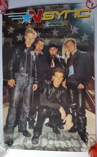 Rare.  Vintage Nsync Poster Leather 22x34 " Pop Music 90s Justin America