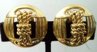 Rare Vintage Designer Signed Hr Paris Gold Tone 1 1/8 " Clip Earrings G720x