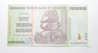 Rare 2008 50 Trillion Dollar - Zimbabwe - Uncirculated Note - 100 Series 289