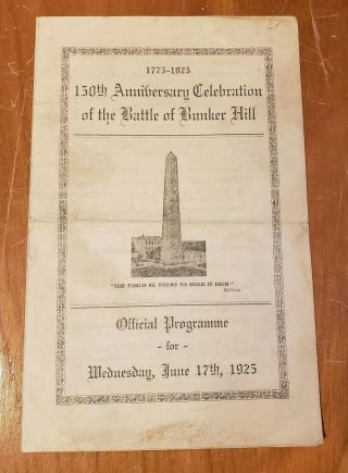 Rare 1925 Battle Of Bunker Hill Revolutionary War Anniversary Official Program