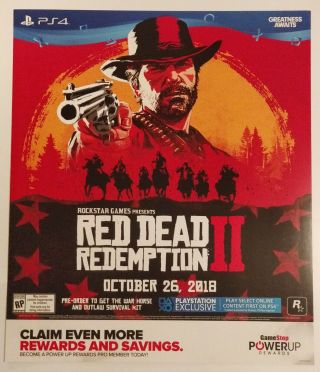 Red Dead Redemption 2 Promo Gamestop Poster.  Rare.