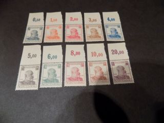 1916 Set Of 10 Wurttemberg German Stamps In Rare Mnh With Top Tabs