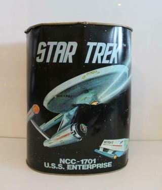 Vintage 1977 Star Trek Uss Enterprise Waste Garbage Paper Trash Can Chenico Rare