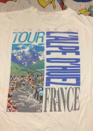Vintage 80s 90s Alpe D’huez Course T - Shirt Rare Le Tour De France Sz Lg