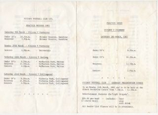 Rare 1985 Fitzroy V Richmond Vfl Football Practice Match Record Program