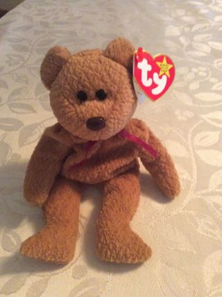 Rare Ty Beanie Baby " Curly " Bear Retired With Tag Errors Rare P.  E.  Pellets