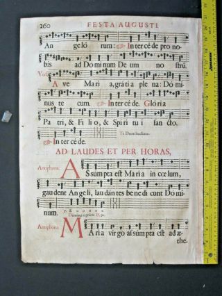 Rare Decorative Gigantic Liturgical Leaf From A Gradual,  C,  Gregorian Chant,  1667