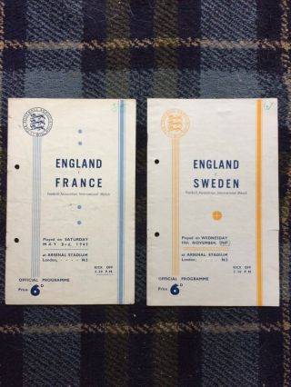 Rare England V France & Sweden 1947 Vintage Football Programmes @ Arsenal