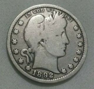 1892 " P " Barber 90 Silver Quarter ☆ First Year Minted ☆ Rare Date ☆ ☆