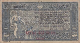 10 Dinara/40 Kronen Fine Banknote From Shs/yugoslavian Kingdom 1919 Pick - 17 Rare