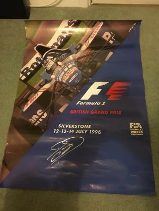 Rare British Grand Prix 1996 Official Poster Signed By David Coulthard.  F1