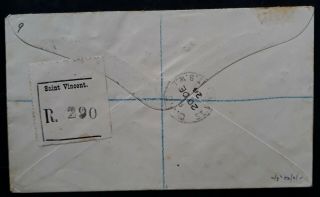 VERY RARE 1924 St Vincent Registd Cover ties 3 KGV stamps canc Calliaqua 2