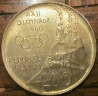 1980 San Marino Wrestling Olympic Italy Rare 200 Lire Coin