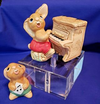 Pendelfin Rabbit Figurines - The Thumper W/piano And Rolly (uk) Rare