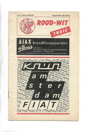 30/4/70 Very Rare Dutch League Ajax V Mvv Maasricht