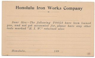 Hawaii Ux8 Card With Rare Honolulu Iron Imprint