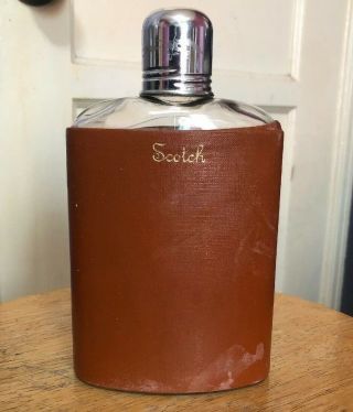 Vintage Scotch Glass Flask With Leather Case Rare