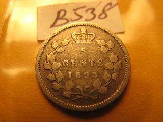 Canada 1893 5 Cent Five Cent Rare Silver Coin Id B538.