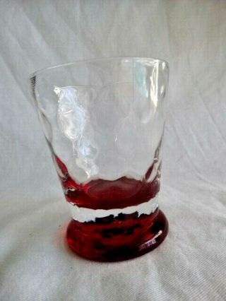 Rare Morgantown Glass Fire And Ice Footed Tumbler Peacock Optic W/ Red Foot Euc