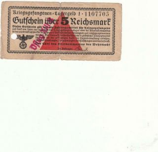 Rare German Nazi Era Germany Banknote 5 Reichsmark Deutsche Wehrmacht