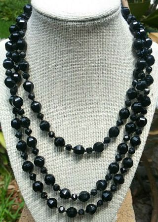 Antique Victorian Rare Huge 58 " Black Faceted French Jet Mourning Necklace