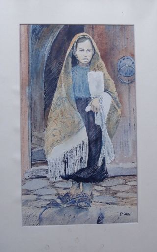 Czechoslovakian Rare Watercolour Painting With Stamps Size: 53.  5 X 35 Cm.