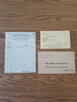 Rare Creek Chub Bait Company Order Form,  Payroll And Mailing Envelopes