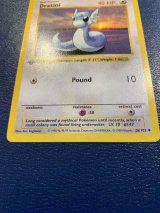 Rare Mint/NM Pokemon Dratini 26/102 FIRST EDITION Base Set Card - UNPLAYED 2